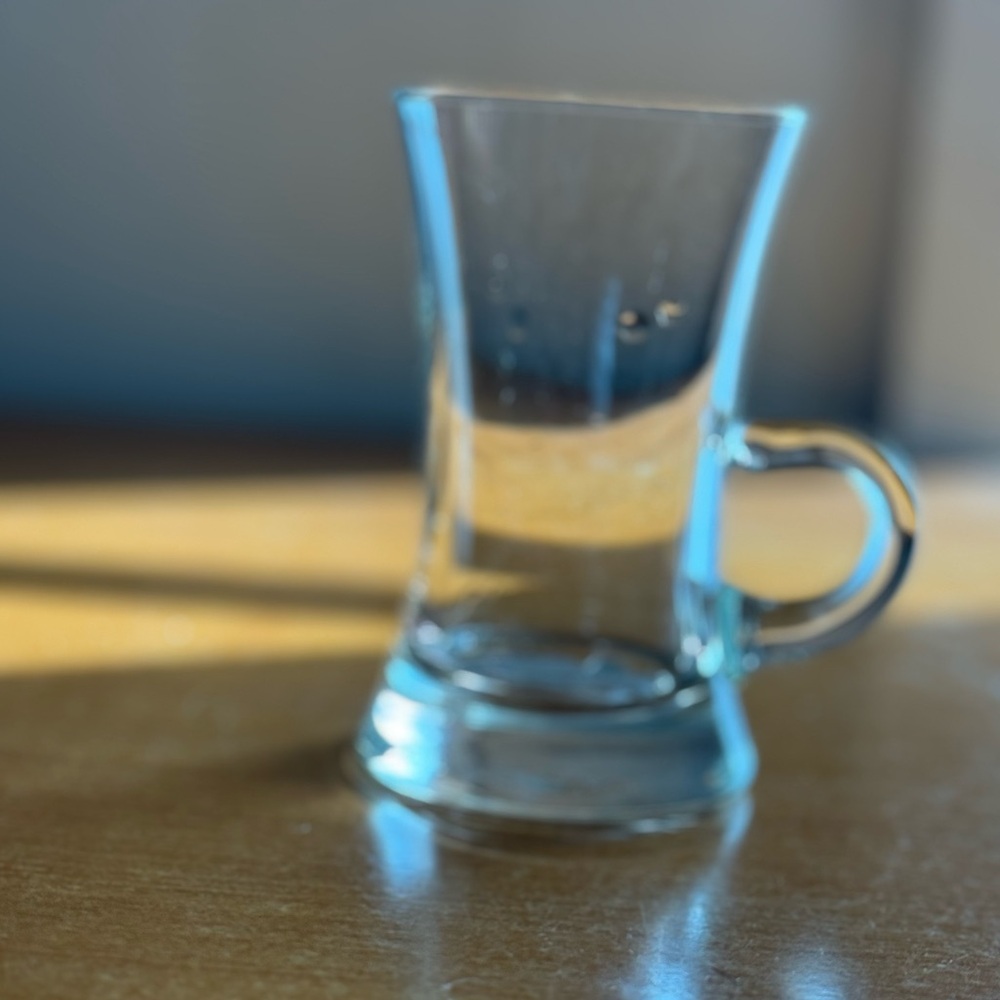 Vintage hand blown clear, crystal‎ glass with applied handle